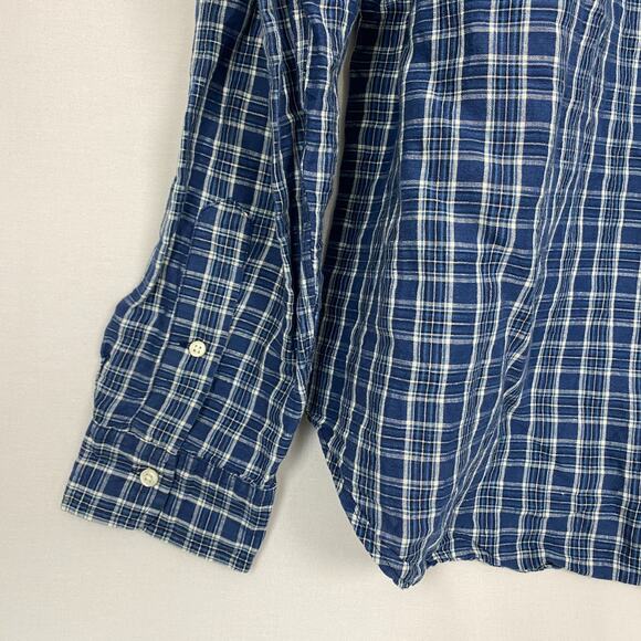 Ralph Lauren Linen Blend Button Up Shirt Mens XL Blue Plaid Classic Fit Long Slv - Picture 3 of 11